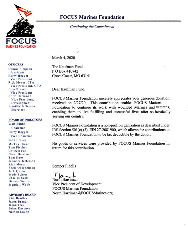 Focus Marines Foundation letter