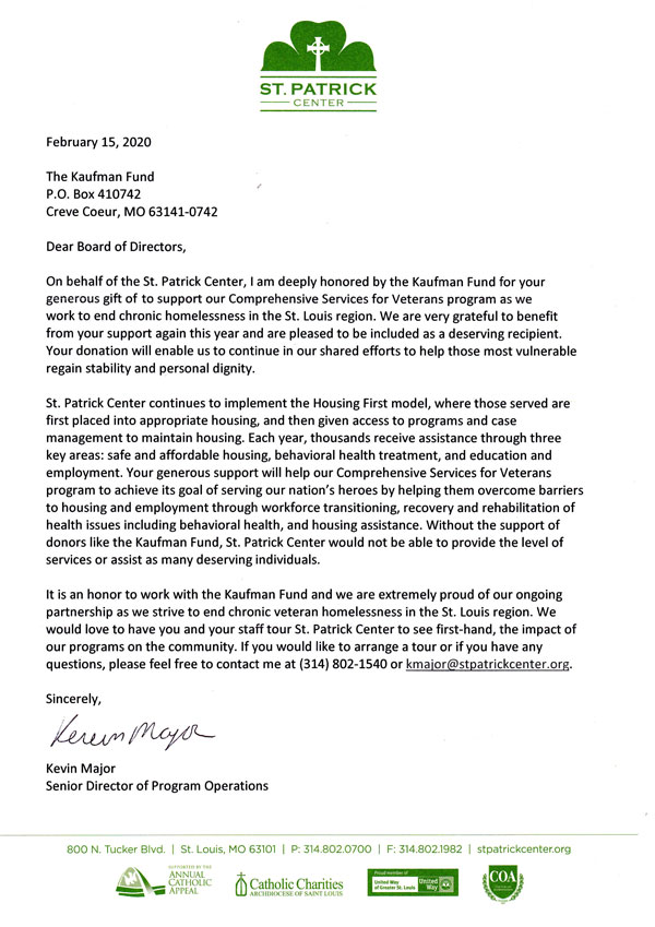 St. Patrick's Center letter St. Patrick's Center letter